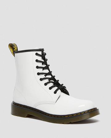 Dětské Šněrovací Boty Dr Martens Youth 1460 Lakovaná Læder Bílé | CZ 114EBC